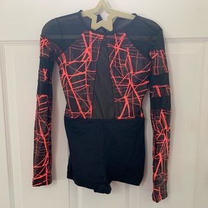 Black/Neon Orange Unitard biketard by Weissman